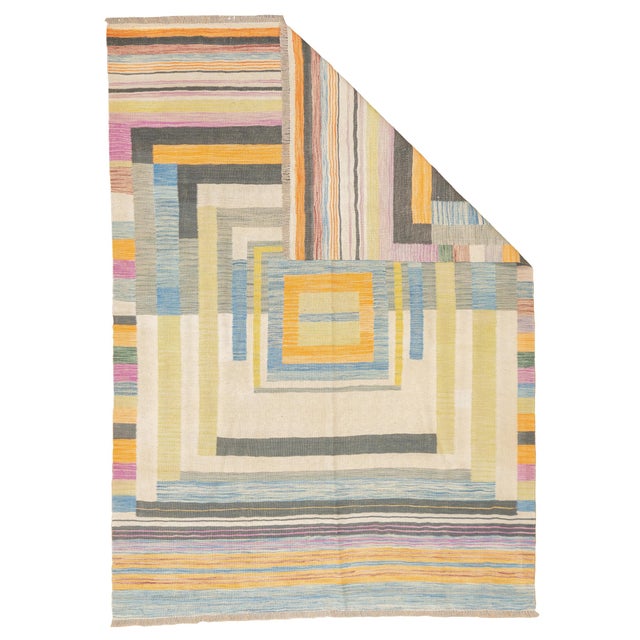 Fine Contemporary Turkish Kilim Flat Weave Wool Rug 5'8" x 8'0". A technique rather than a type of rug. Technique is: slit...