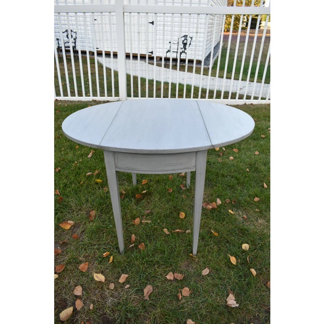 Mahogany Pembroke Drop Leaf Accent Table Painted Storage Drawer Gray 70s For Sale - Image 11 of 12