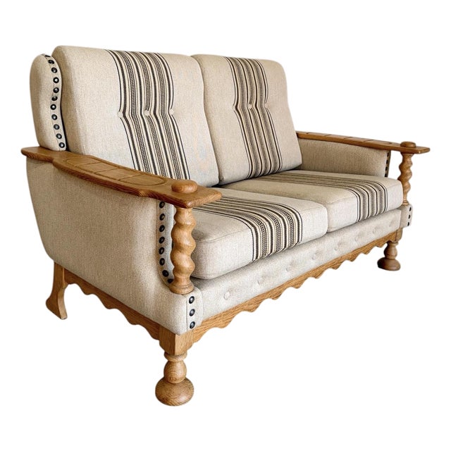 Mid Century Danish Brutalist Henning Kjaernulf Oak Loveseat, Attrbiuted For Sale