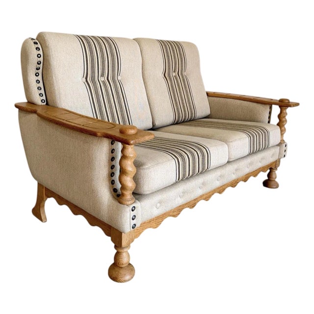 Mid Century Danish Brutalist Henning Kjaernulf Oak Loveseat, Attributed For Sale