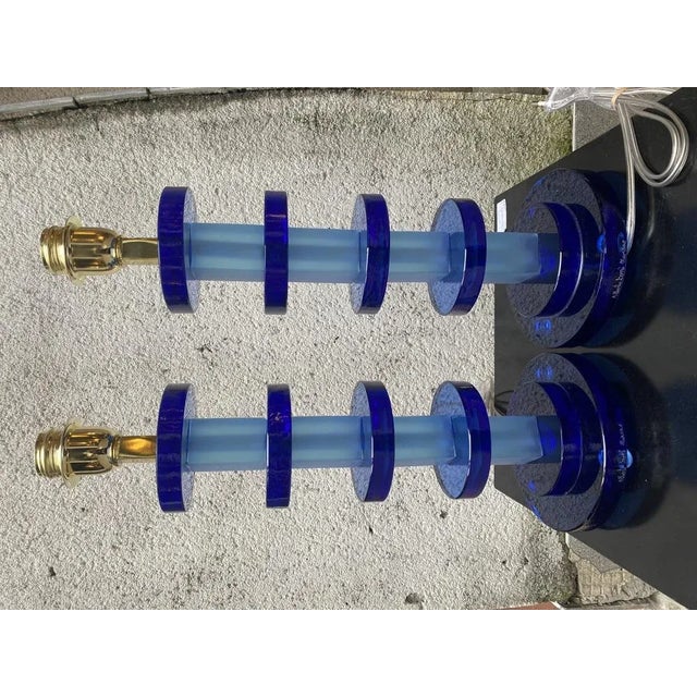 Blue Murano Glass Table Lamps by Alberto Dona, Set of 2 For Sale - Image 8 of 10