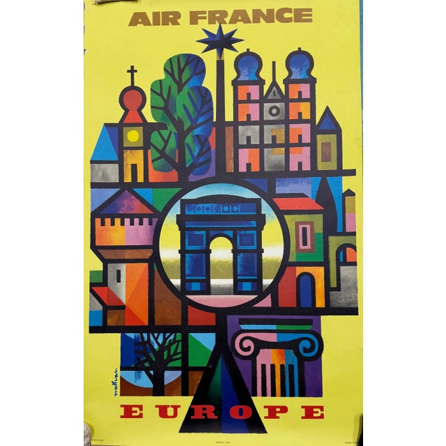 Air France – Europe Original Vintage Travel Poster by Jacques Nathan-Garamond, c. 1960s Printed in France | Rich Colors |...