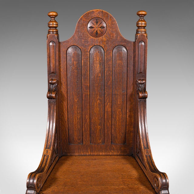 Wood Antique Gothic Revival Hall Chair, Scottish Oak, Reception Seat, Victorian, 1870 For Sale - Image 7 of 12