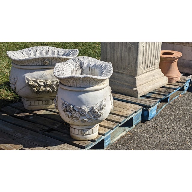 Stone Monumental Italian Rose Marble Jardinières Garden Planters - Set of 2 For Sale - Image 7 of 12