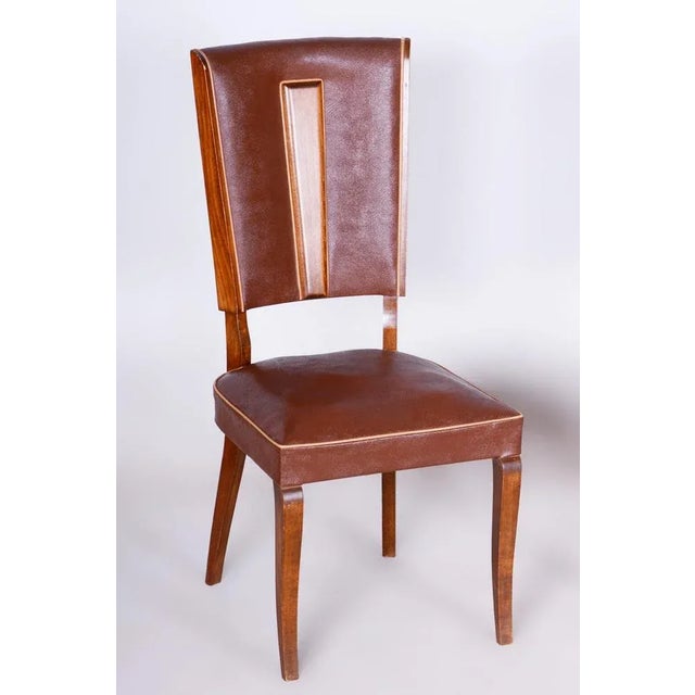 Brown Set of Art Deco Beech Chairs attributed to Jules Leleu, France, 1920s For Sale - Image 8 of 10