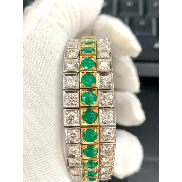 Green 14 Carat Diamonds & 8 Carat Colombian Emerald Platinum Tennis Bracelet 8" Estate For Sale - Image 8 of 8