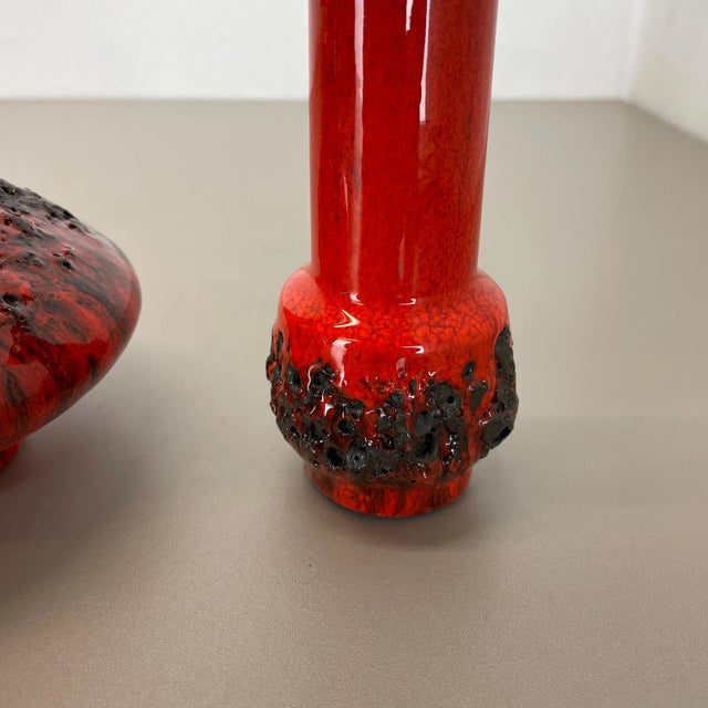 German Studio Pottery Vase Objects in Red Black Ceramic from Otto Keramik, 1970, Set of 3 For Sale - Image 16 of 18