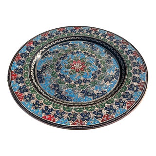 Engraved Floral Design Copper Tray For Sale