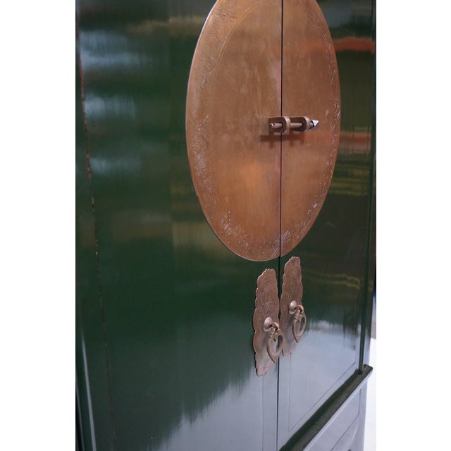 Imported Large Gem-Tone Green Lacquer Wedding Cabinet For Sale - Image 16 of 16