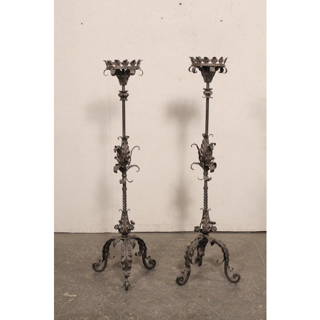 Mid 20th Century French Forged Iron Floor Candlesticks, 5 Ft Tall For Sale - Image 11 of 13