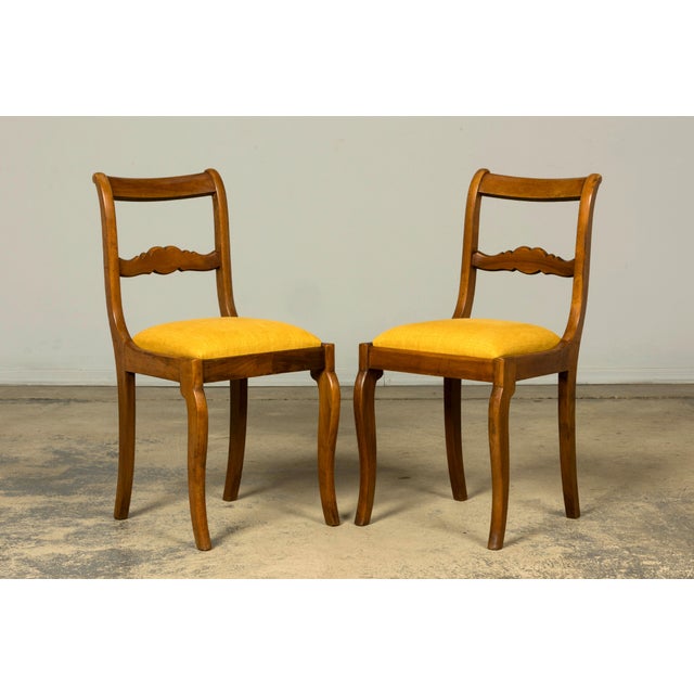 Set of 10 Mid-19th C. French Louis Philippe Walnut Dining Chairs in Yellow Linen For Sale - Image 10 of 18