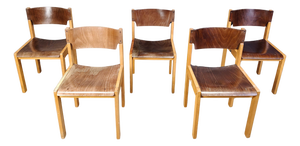 Mid-Century Brown and Birch Stacking Chairs in the style of Sven Markelius, 1980, Set of 5