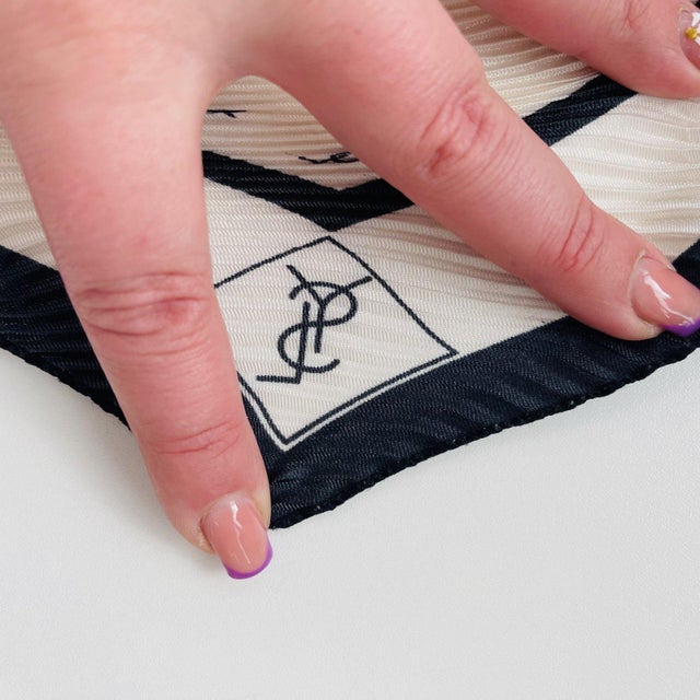 Yves Saint Laurent White Monogram Stretch Silk Scarf | Chairish