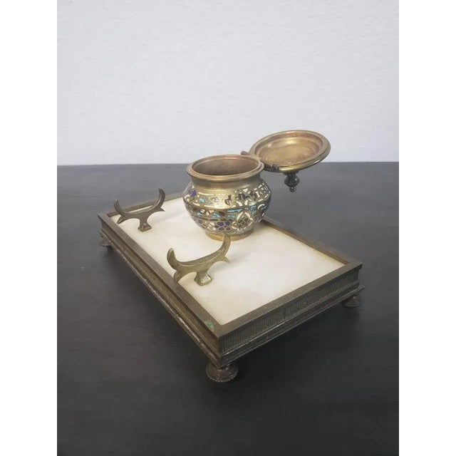 Brass 19th Century French Napoleon III Period Champleve Enameled Inkwell For Sale - Image 8 of 11