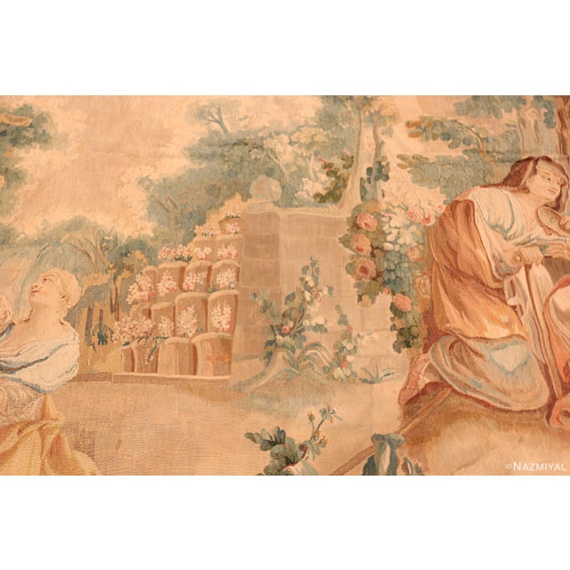 Beige Nazmiyal Collection Antique Pictorial French Silk and Wool Tapestry For Sale - Image 8 of 8