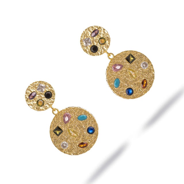 Celestial Harmony Multi Gemstone Gold Earrings, A Pair For Sale In Miami - Image 6 of 8