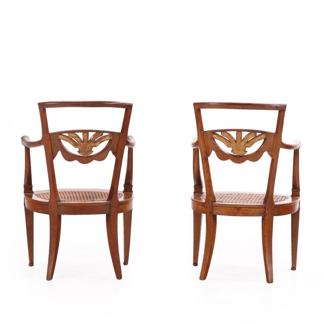 Elegant Pair of Italian Walnut and Gilt Armchairs Circa 1820. For Sale In Philadelphia - Image 6 of 6