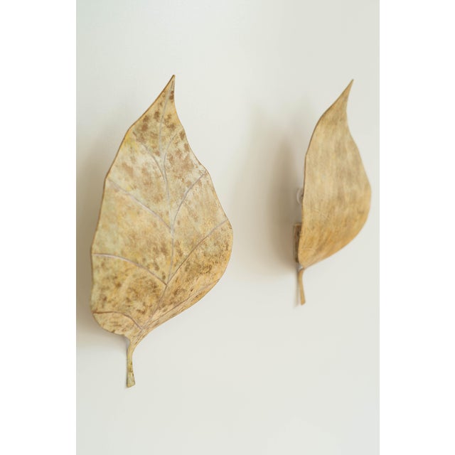 Vintage French Hand-Painted Gold Leaf Tôle Wall Sconces, 1970s, Set of 2 For Sale - Image 4 of 16