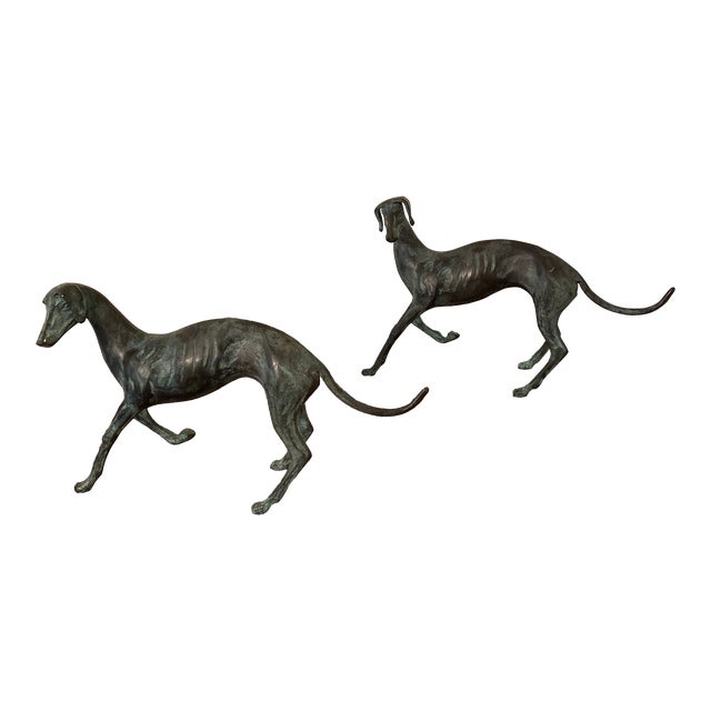 Standing Bronze Whippets Sculpture ~ a Pair For Sale