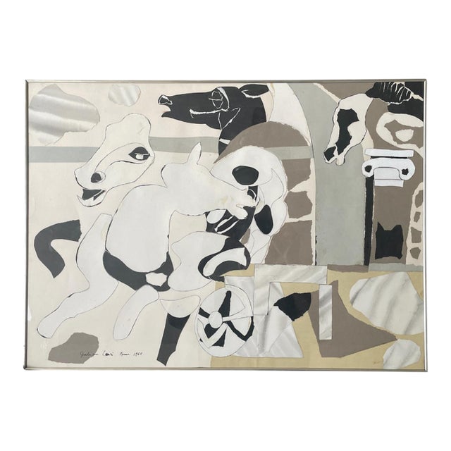 Horses and Ruins, Collage Mixed Media on Paper by Julian Edwin Levi, Rome c.1968 For Sale