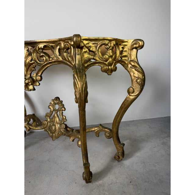 Vintage Italian Hollywood Regency Style Carvedwood Console Table Base – No Top For Sale In Miami - Image 6 of 12