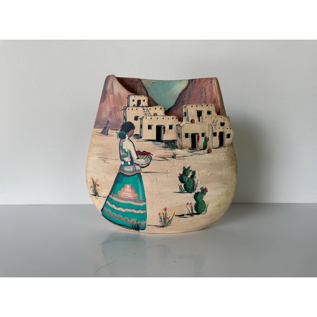 Brown 1980's Terri Brody Elenzweig Southwest Pueblo Art Hand Painted Ceramic Vase For Sale - Image 8 of 11