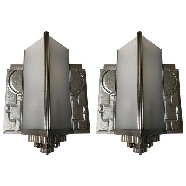 Geometric French Art Deco Wall Sconces - a Pair For Sale - Image 11 of 11