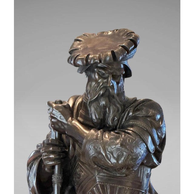 Mid 19th Century Antique 25” Signed French Bronze Sculpture the Landsknecht by Albert-Ernest Carrier Belleuse For Sale - Image 5 of 13