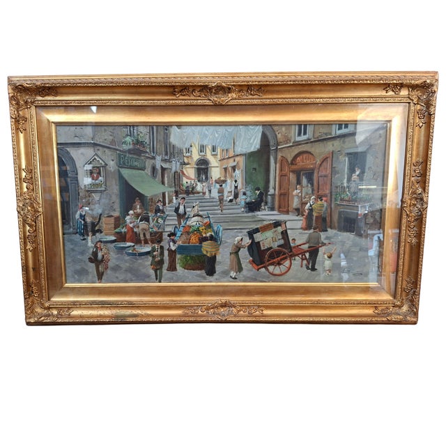 Francesco Tammaro, Neapolitan Market Scene, 1980, Oil Painting For Sale - Image 9 of 9