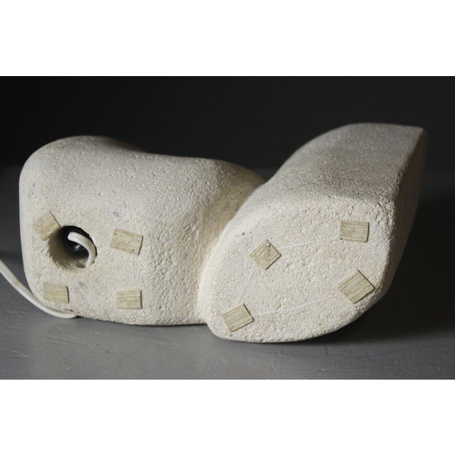 Mid-Century Modern Brutalist Carved Stone Lamp with Vase, 1970s For Sale - Image 11 of 13