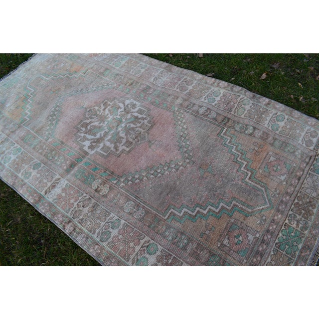 Textile Distressed Turkish Oushak Hand Knotted Floor Rug - 3'6'' X 6'3' For Sale - Image 7 of 12