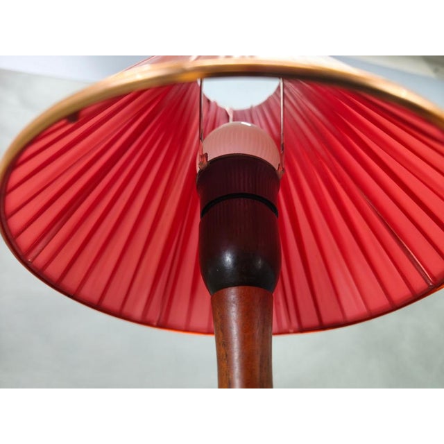 Mid-Century Danish Teak Table Lamp with Red Shade, 1960s For Sale - Image 6 of 10