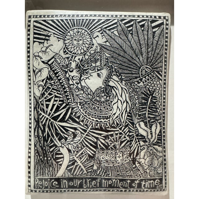 Signed limited-edition Marsha McCarthy “Rejoice” ceramic clay artwork from her Drawings on Clay series. The intricately...