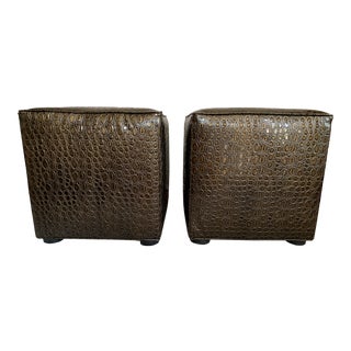 Thomasville Leather Ottomans - a Pair For Sale