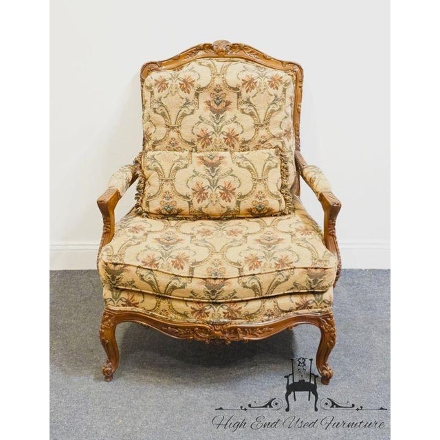 French Provincial High End Louis XV French Provincial Accent Bergere Arm Chair For Sale - Image 3 of 18