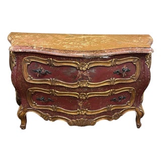 18th C Venetian Painted Marble Top Commode For Sale
