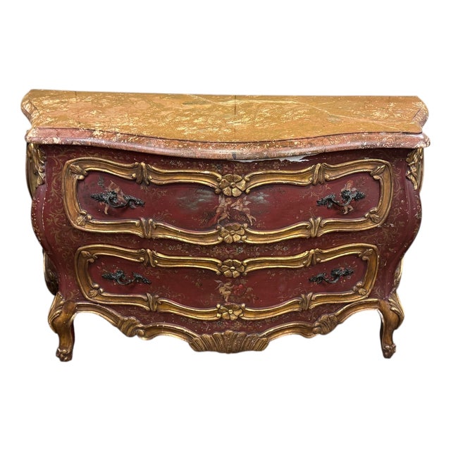 18th C Venetian Painted Marble Top Commode For Sale