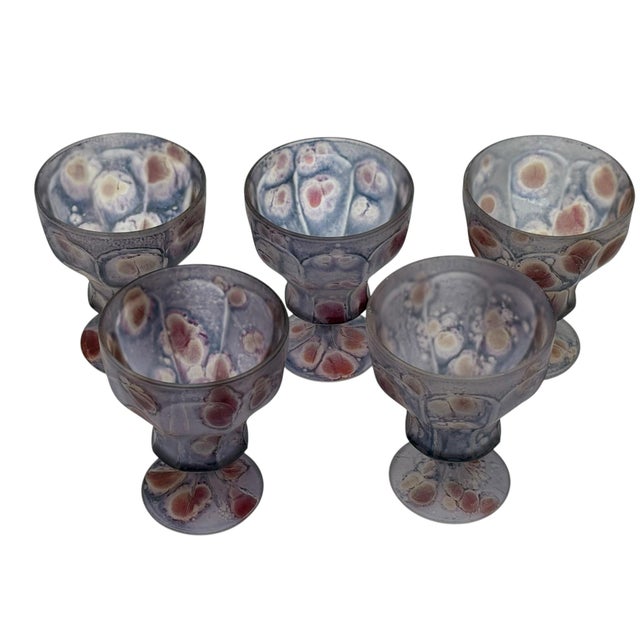 Purple Vintage Ilanit Olamtov Handpainted Frosted Wine Glasses Made in Italy- a Set of 5 For Sale - Image 8 of 11