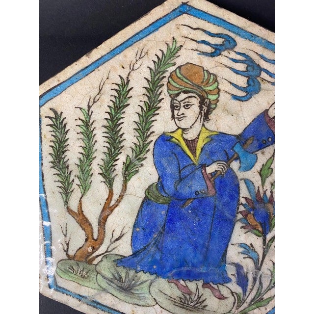 Hexagonal Hand-Painted Earthenware Tile, Asia For Sale - Image 5 of 12