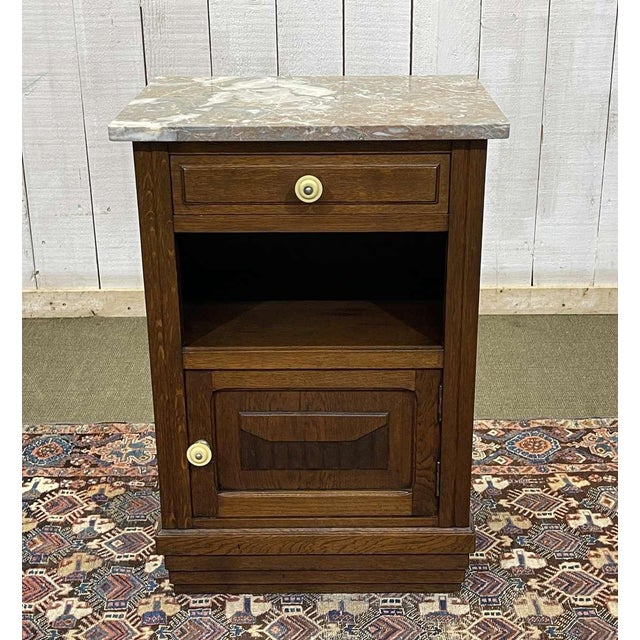 Vintage Art Deco Bedside Table in Oak with Marble Top, 1930s For Sale - Image 12 of 12