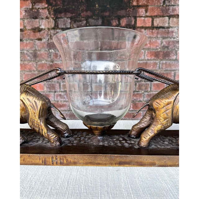 Vintage 1980s Brass Elephant & Glass Hurricane Centerpiece - Maitland-Smith Style For Sale In Mobile - Image 6 of 11