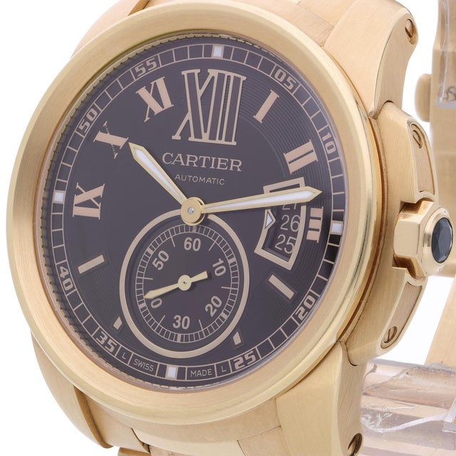 2010s Cartier Calibre De Cartier W7100040 Chocolate Dial 18k Rose Gold Watch Full Set For Sale - Image 5 of 18