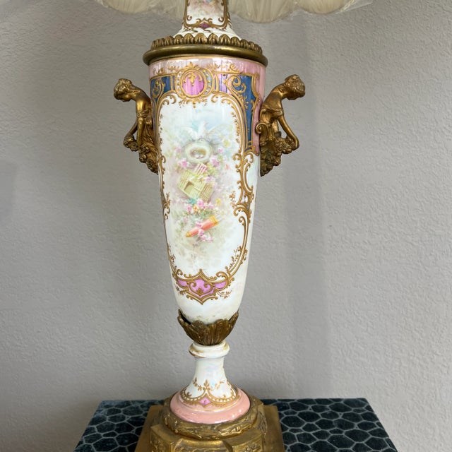 19th Century Porcelain Hand Painted Table Lamp Signed For Sale - Image 10 of 12