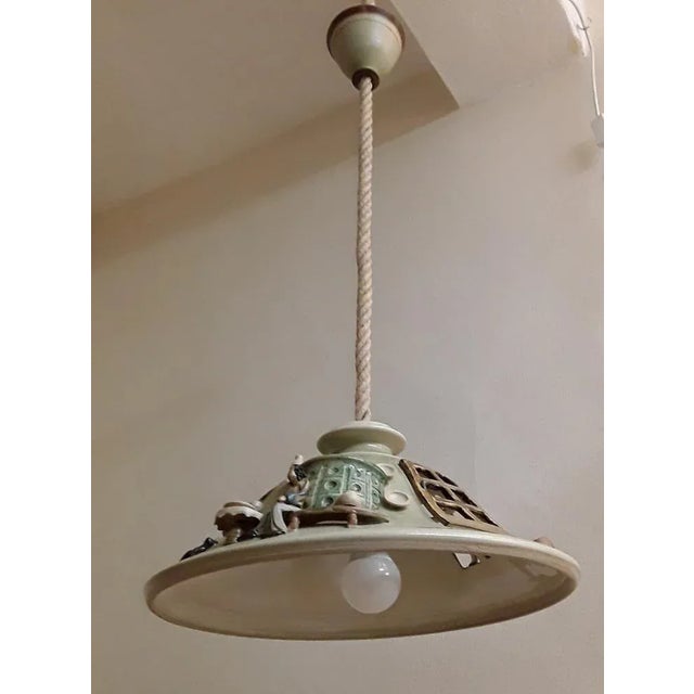 Ceramic Vintage Handmade Ceiling Lamp in Colored Figurative Ceramic, 1990 For Sale - Image 7 of 10
