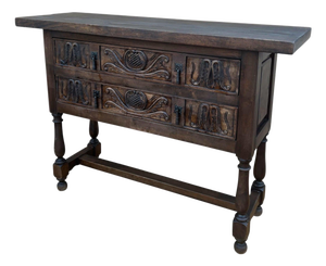 Spanish Hand Carved Console With Two Drawers, 1930s