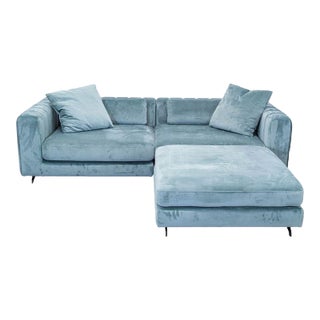 Rove Concepts Modern Light Blue Velvet Sectional Sofa With Ottoman For Sale