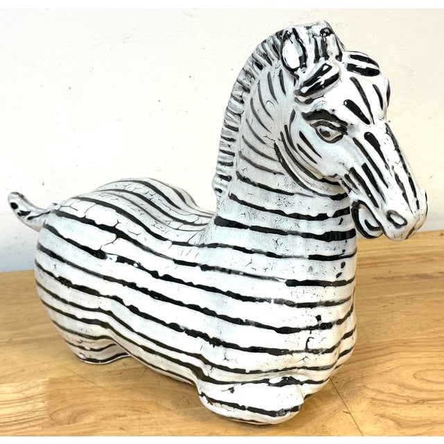 Pair Italian Mid-Century Modern Glazed Pottery Zebra Style of Raymor For Sale In West Palm - Image 6 of 12