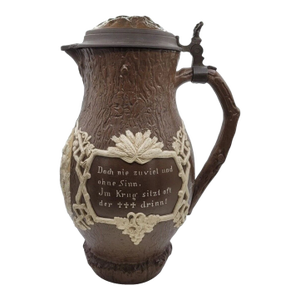 Antique Mettlach Villeroy & Boch Pitcher #1028 — Oak & Verse Stein, 14"