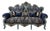 French Rococo Blue Damask Sofa – Grand 3-Seater Sofa With Hand-Gilded Celeste Frame & Ornate Carving For Sale