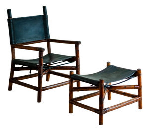 Set of Bamboo Lounge Set with Chair and Ottoman, 1970s